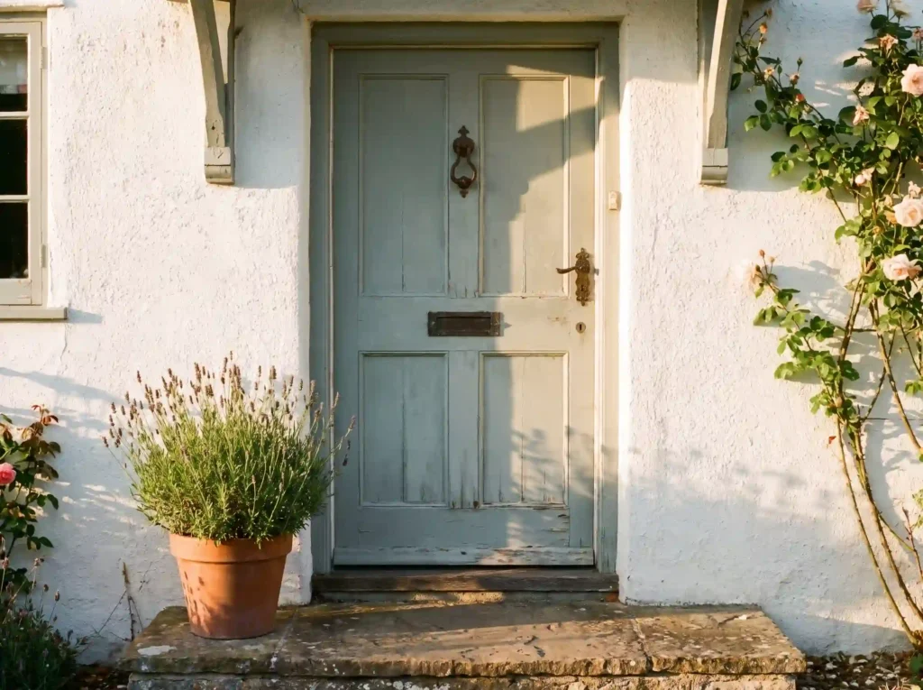 Sea Salt Sherwin Williams: Ideas & Styles for Every Room in Your Home 9 Cottage front door painted in a muted coastal green tone
