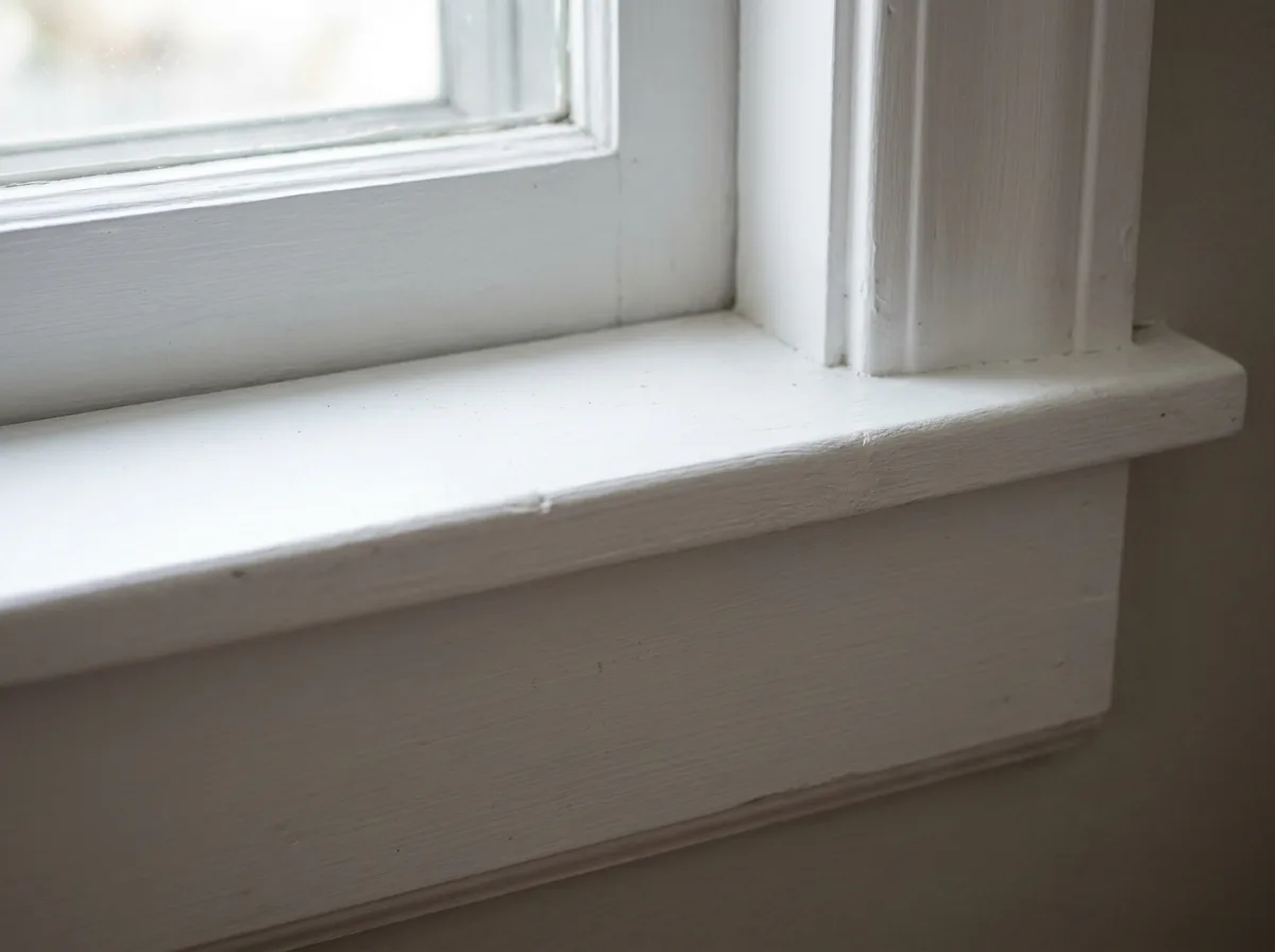 Interior window stool and apron trim shown in close-up detail