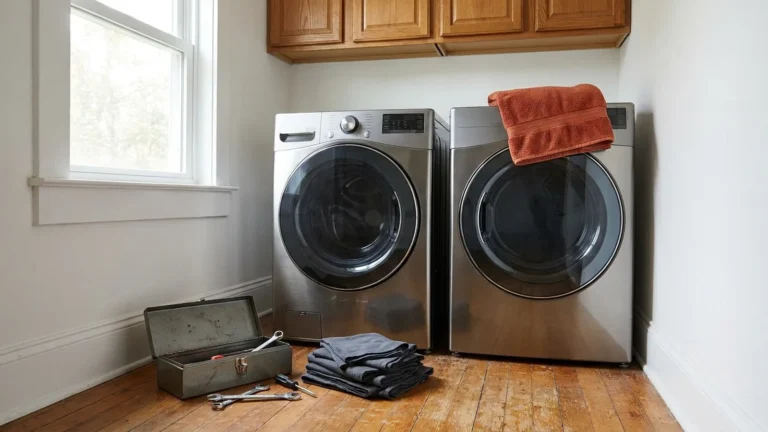 Washer and Dryer Repair: Diagnose First, Then Fix or Replace 1 Washer and dryer repair in a bright laundry room with a small toolbox on the floor