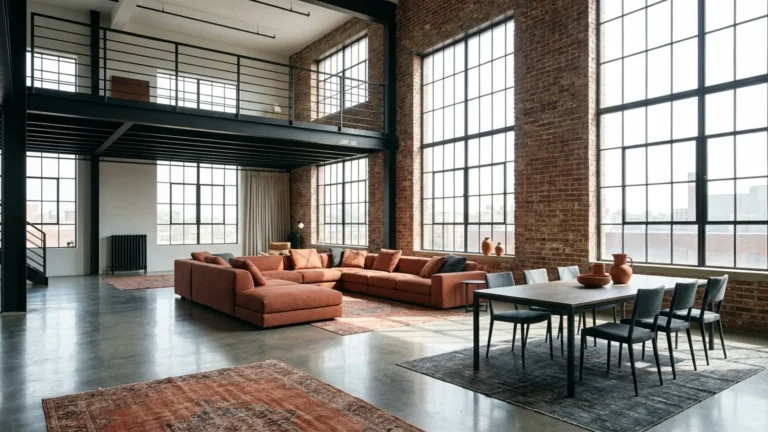 What is a loft: a tall open apartment with a mezzanine and brick wall